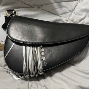 New Bafelli Italian Black Leather Purse Handbag Formal Evening Party